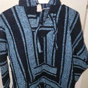 Blue Baja Mexican Hoodie Poncho Medium